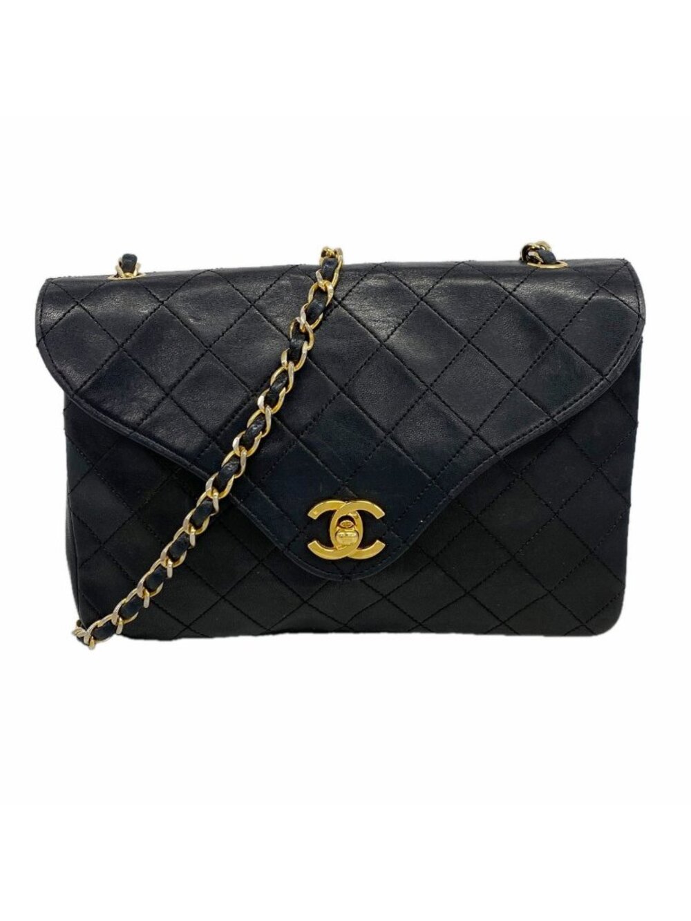 Chanel Shoulder Bag Quilted Lambskin Black Gold